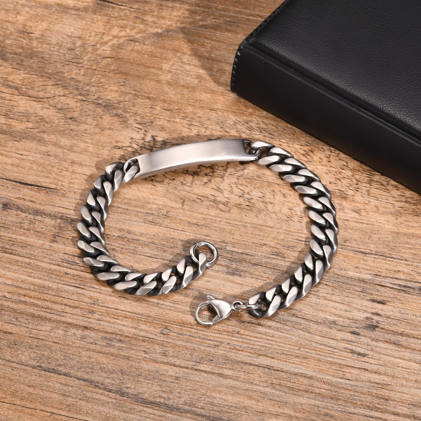 Kemstone Stainless Steel Curved Plate Chain Bracelet for Men – Faceted Link BR2120