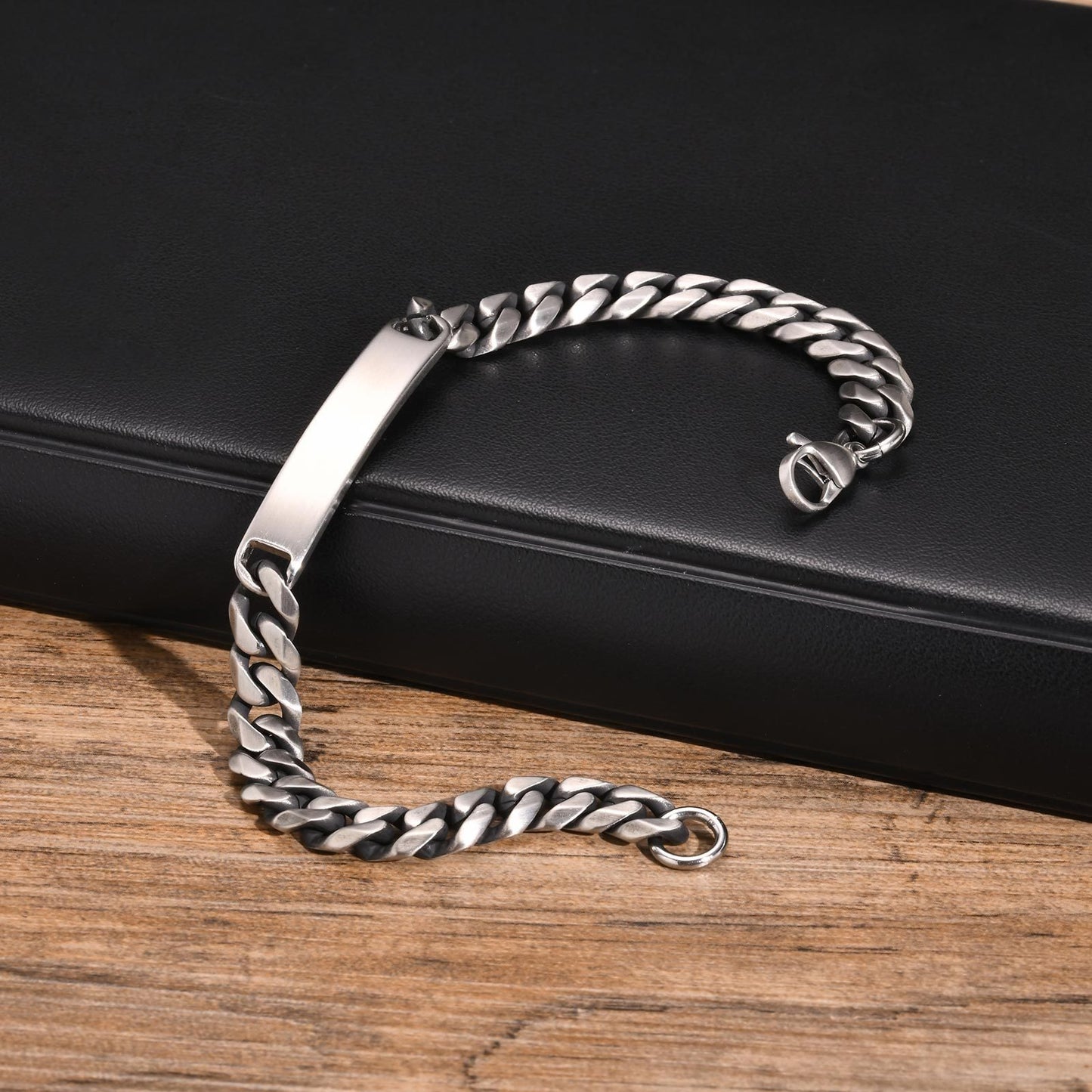 Kemstone Stainless Steel Curved Plate Chain Bracelet for Men – Faceted Link BR2120