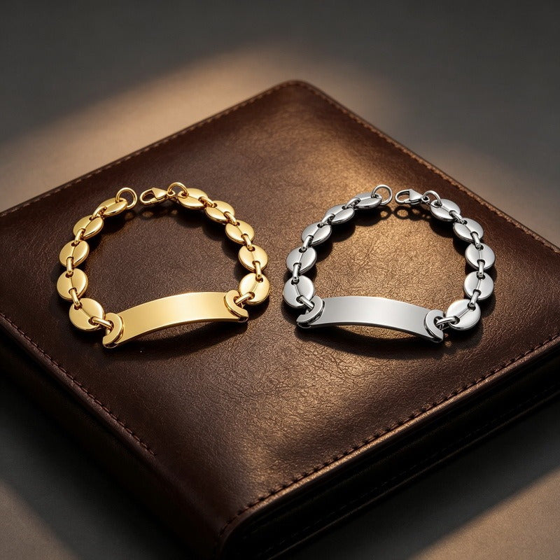 Kemstone Titanium Steel ID Bracelet for Men Curved Plate Oval Links KB216593-JG
