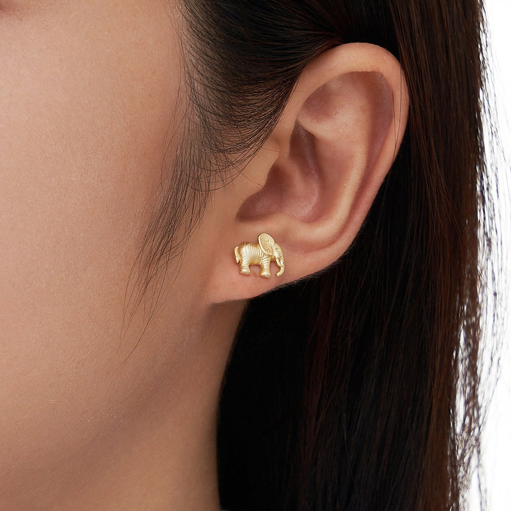 Kemstone 925 Sterling Silver Elephant Stud Earrings for Women Textured Animal Gold Silver SE404