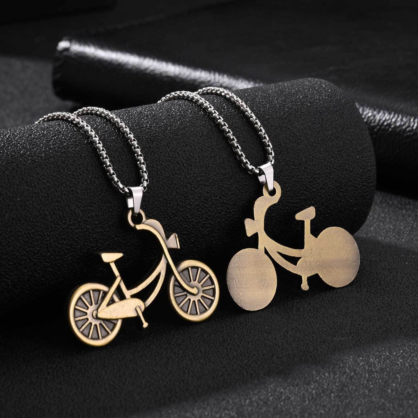 Kemston Bicycle Pendant Necklace for Men Vintage Alloy Design Stainless Steel Chain NC-2999