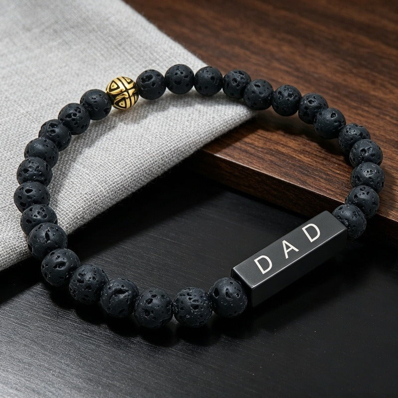 Kemston Black Lava Stone Beaded Bracelet for Men Stainless Steel Dad Gift Minimal Style KB214603-Z