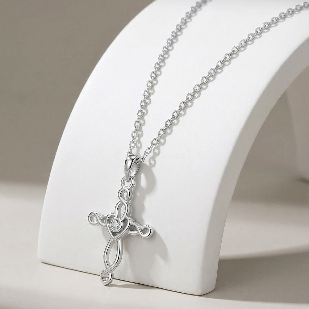 Kemstone Dainty Cross Necklace for Women 925 Sterling Silver Cubic Zirconia SAPN68