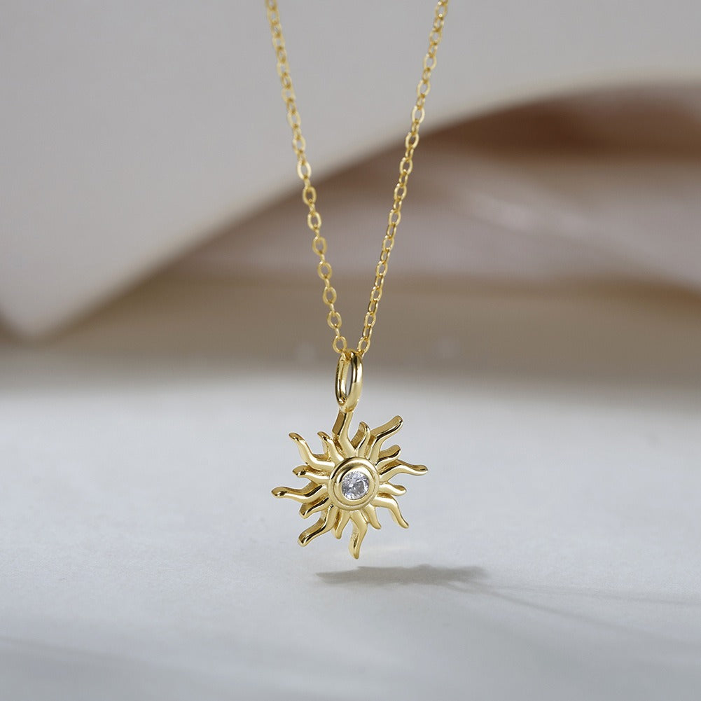 Kemstone 925 Sterling Silver Sunflower Pendant Necklace for Women Cubic Zirconia APN50