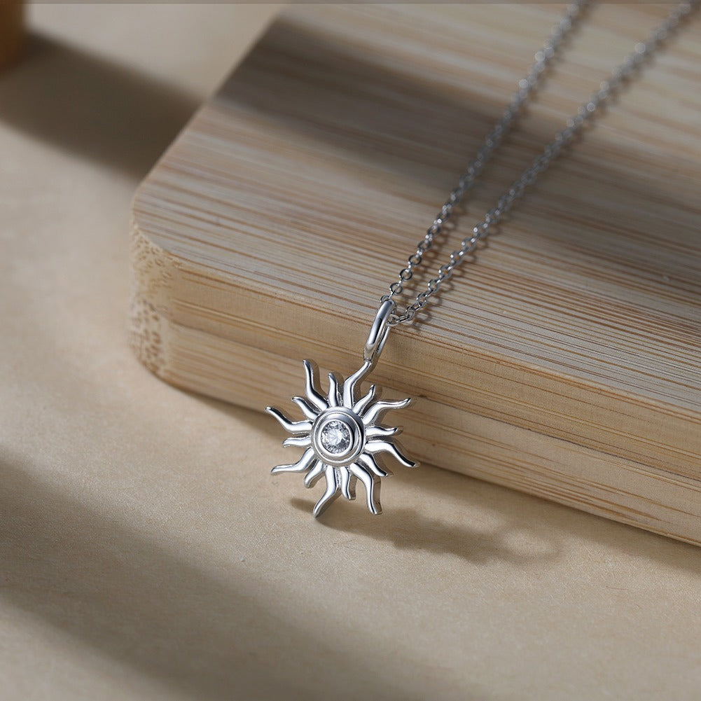Kemstone 925 Sterling Silver Sunflower Pendant Necklace for Women Cubic Zirconia APN50