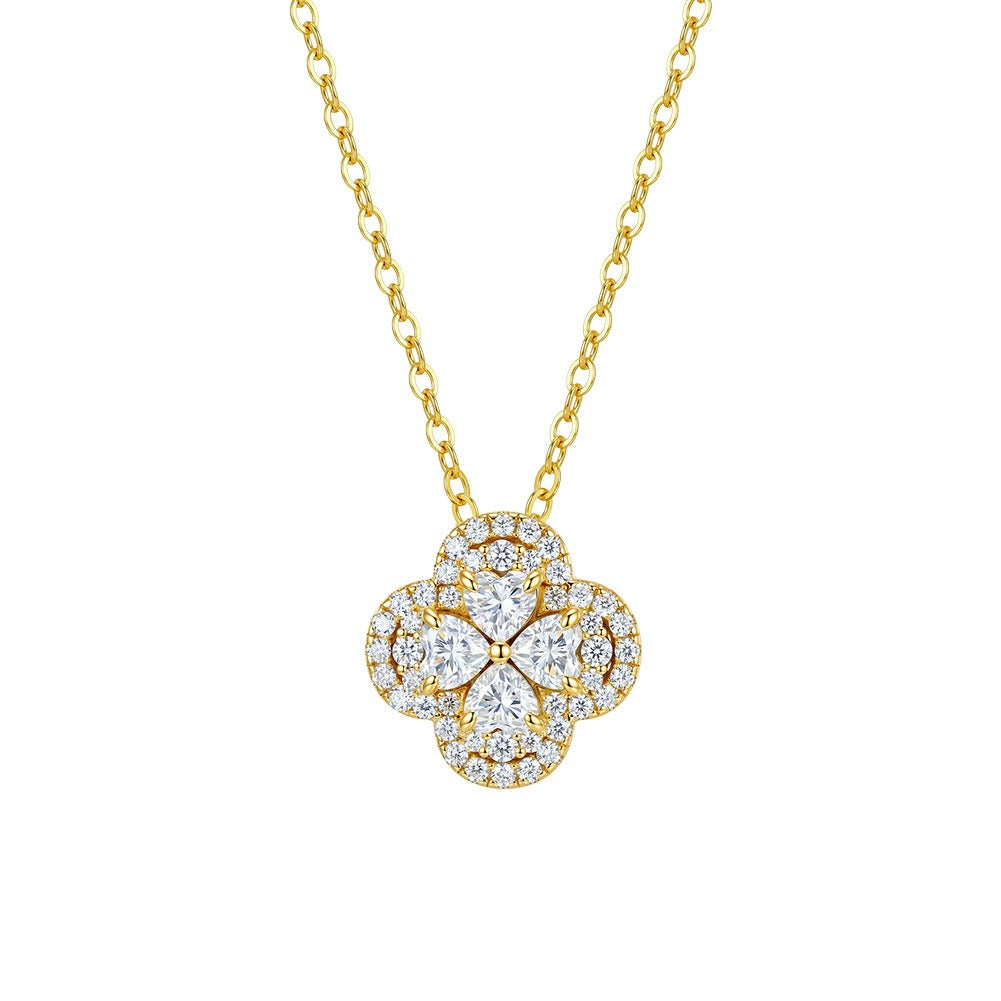 Kemston Clover Moissanite Cluster Necklace for Women 925 Sterling Silver Floral Detail SMON17
