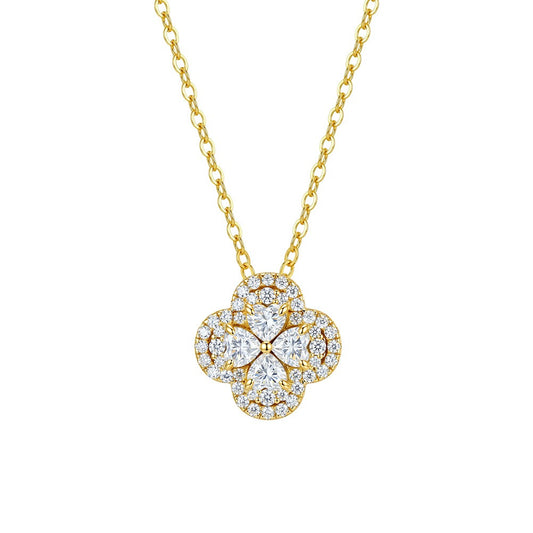 Kemston Clover Moissanite Cluster Necklace for Women 925 Sterling Silver Floral Detail SMON17