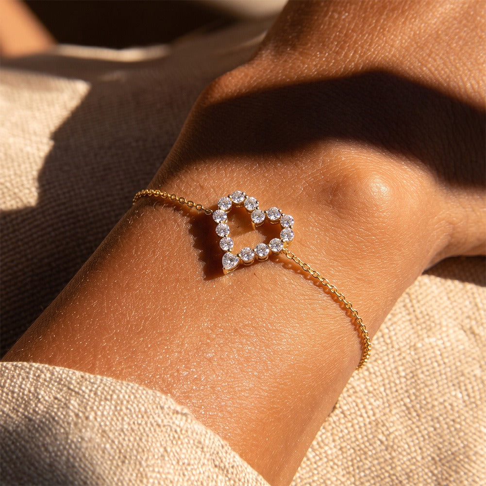 Kemston 925 Sterling Silver Heart Shape Moissanite Bracelet for Women SMOB10