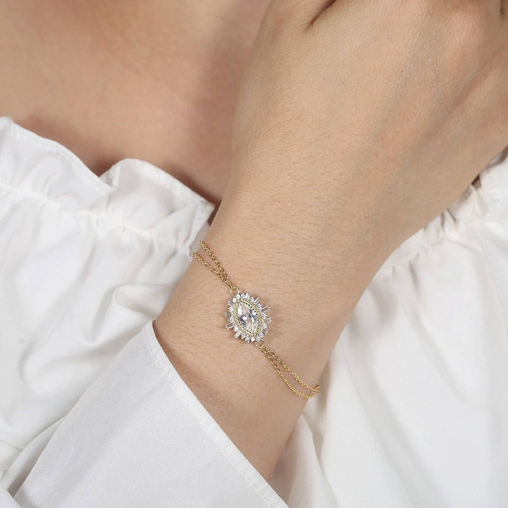 Kemstone 925 Sterling Silver Marquise Eye Bracelet for Women Layered Cubic Zirconia Chain SB146