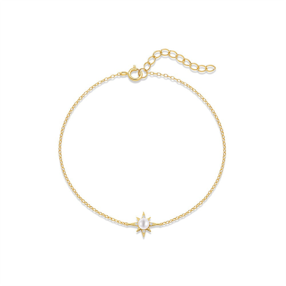 Kemstone 925 Sterling Silver Pearl Star Bracelet for Women Cubic Zirconia Dainty Chain 60604001652C