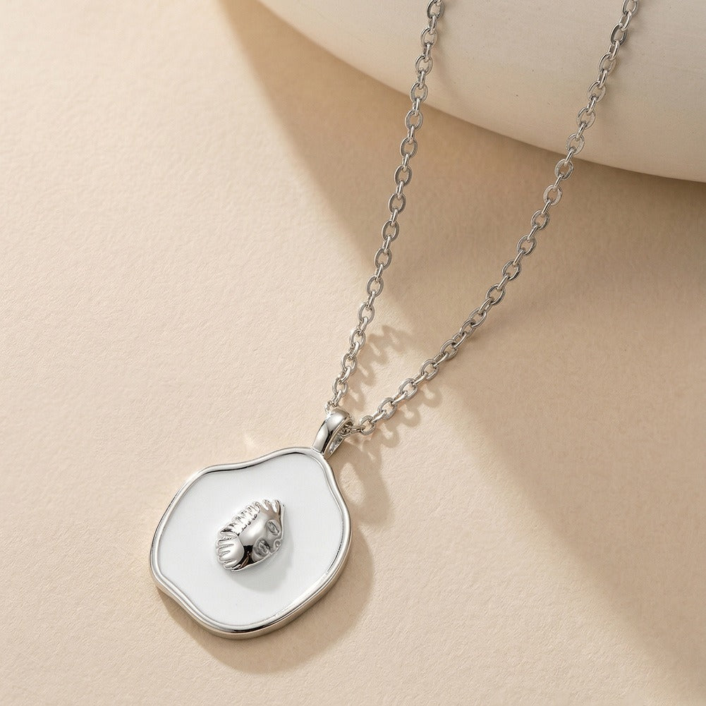 Kemstone Shell Pendant Necklace for Women 925 Sterling Silver Enamel Oval Dainty Beach Style Gold Silver SAPN62