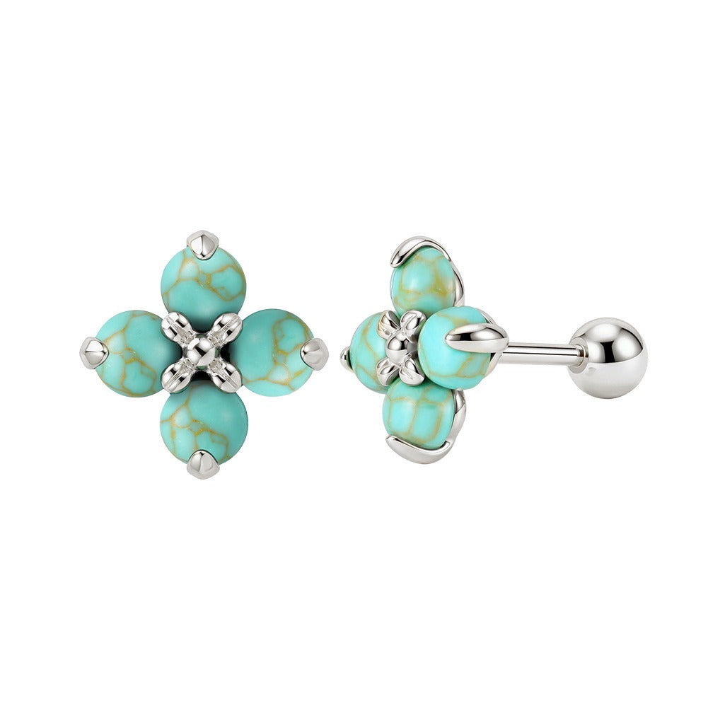 Kemstone 925 Sterling Silver Turquoise Flower Stud Earrings for Women Dainty GME53