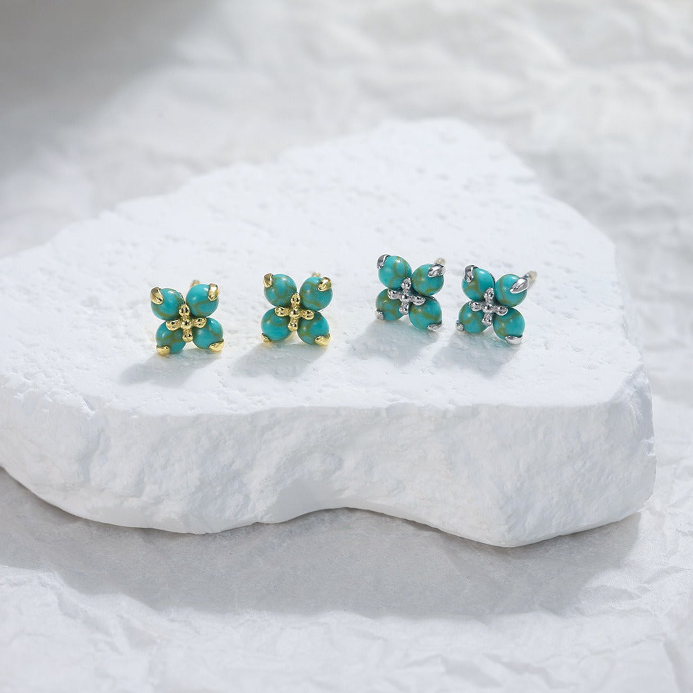 Kemstone 925 Sterling Silver Turquoise Flower Stud Earrings for Women Dainty GME53