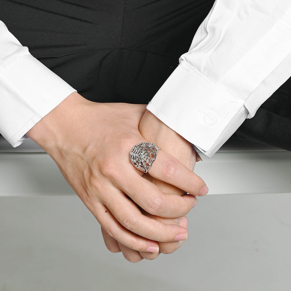 Kemstone Stainless Steel Spider Web Hollow Ring for Men Gothic K-R1180