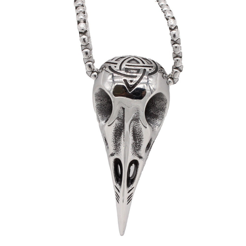 Kemstone Nordic Bird Skull Pendant Necklace for Men Titanium Steel Carved Design P1326