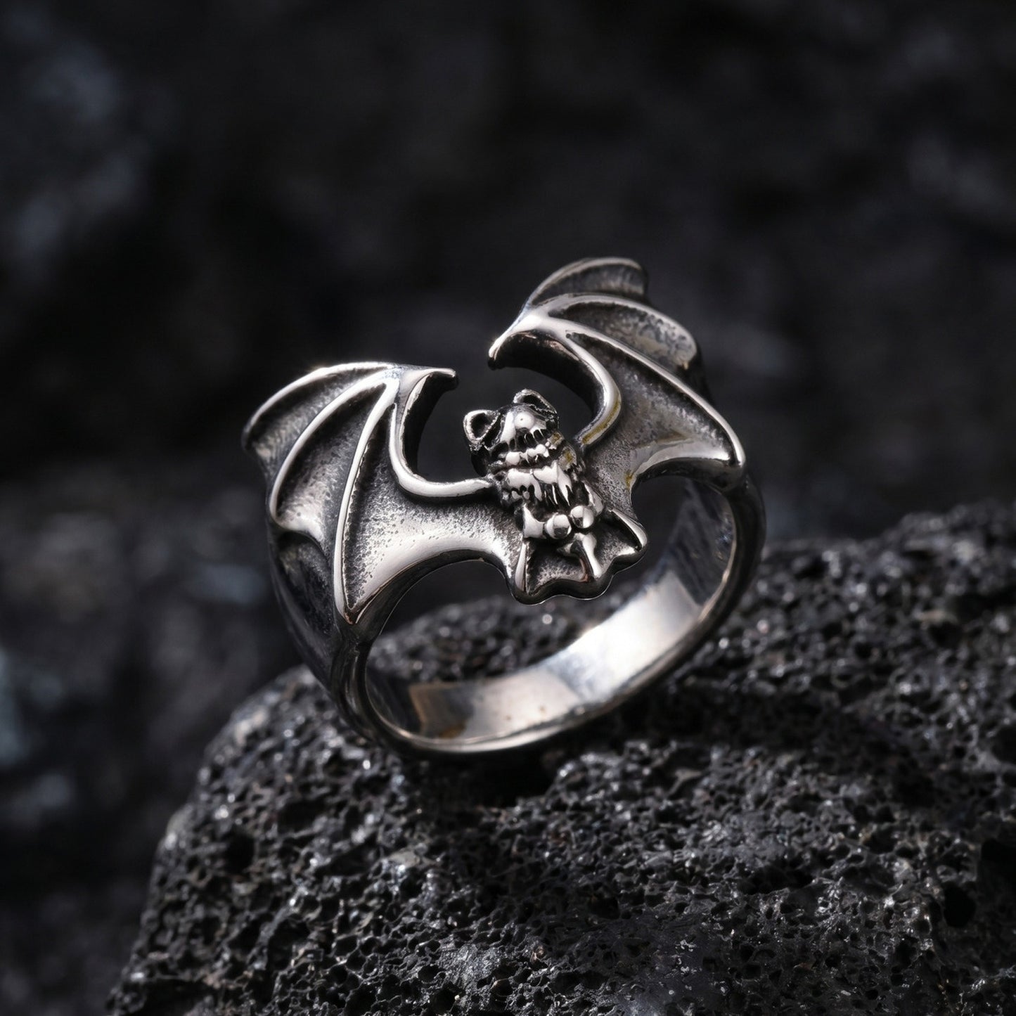 Kemstone Stainless Steel Bat Ring for Men Gothic Silver Style RC-139