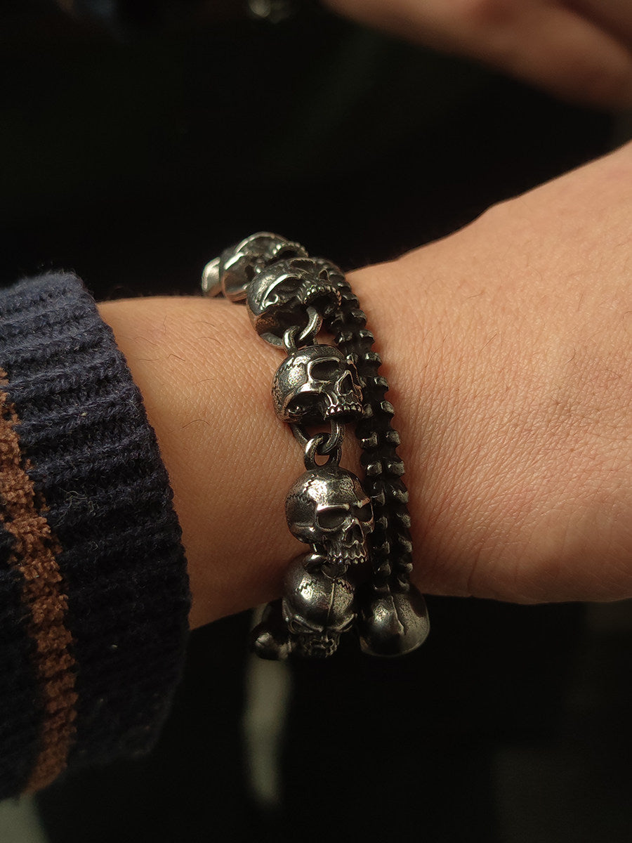 Kemstone Titanium Steel Spine Skull Bracelet for Men Dark Vintage NW-ZJ479