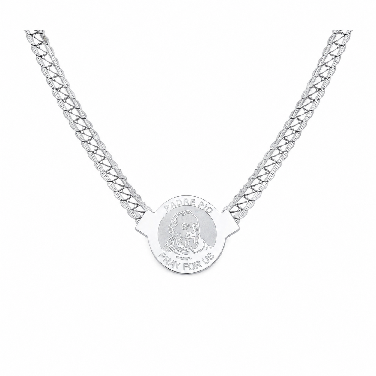 Kemston Stainless Steel Wheat Chain Medallion Necklace for Men NC-2264