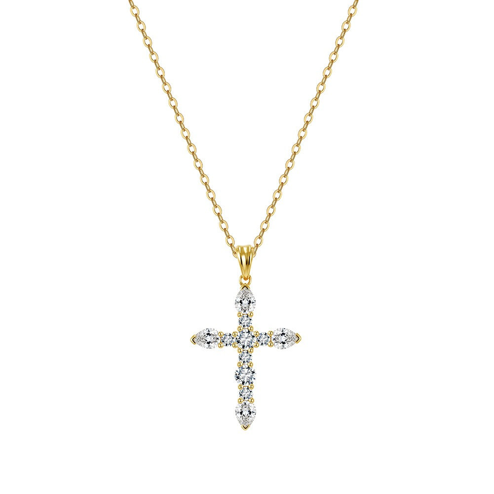 Kemston Moissanite Cross Pendant Necklace for Women 925 Sterling Silver Minimal Design SMON16
