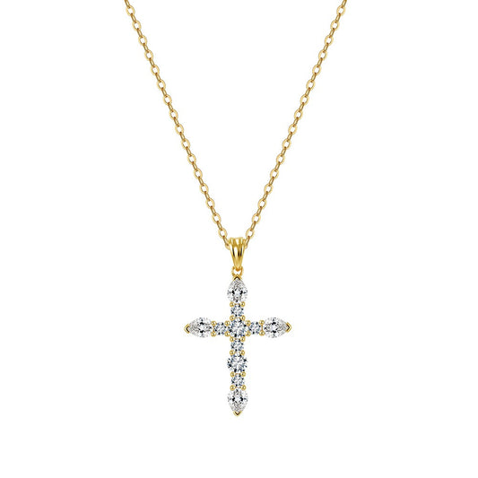 Kemstone Moissanite Cross Pendant Necklace for Women 925 Sterling Silver Minimal Design SMON16