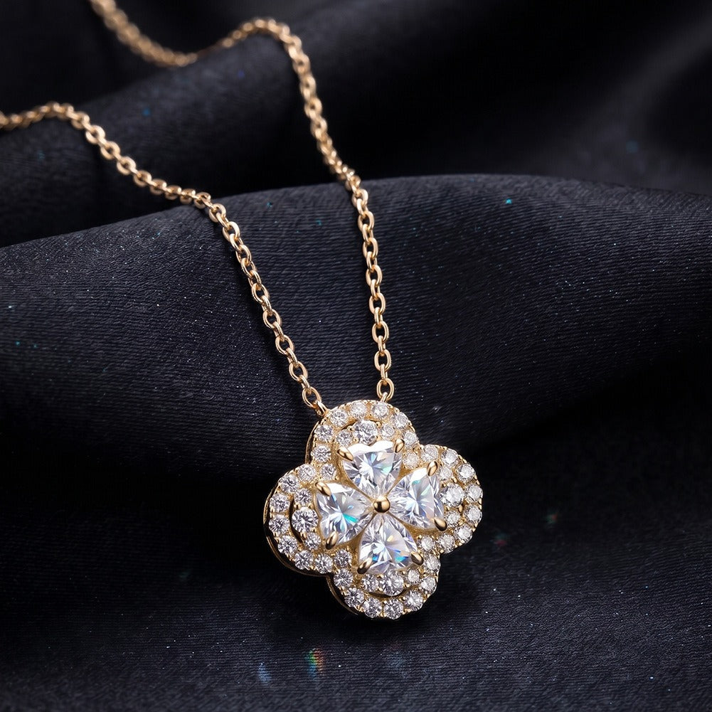 Kemston Clover Moissanite Cluster Necklace for Women 925 Sterling Silver Floral Detail SMON17