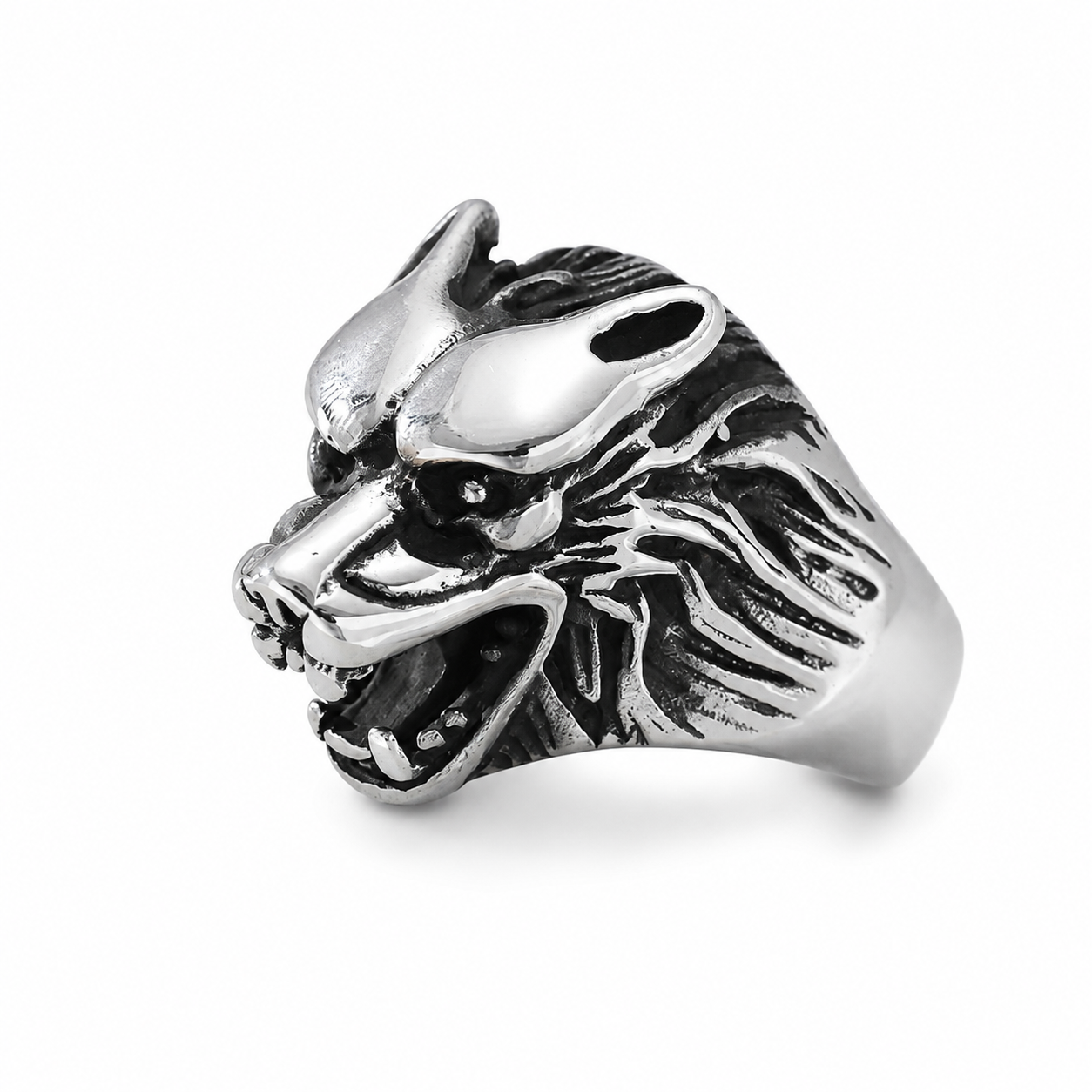 Kemston Stainless Steel Wolf Head Ring for Men Vintage TR0411