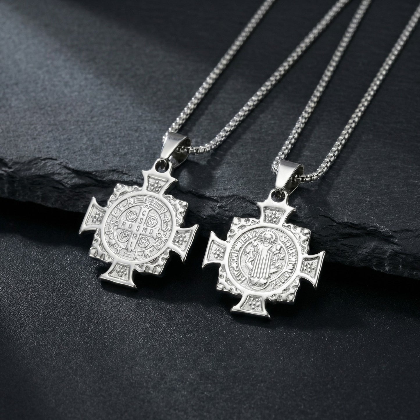Kemstone Stainless Steel Saint Benedict Cross Pendant Necklace for Men PN-2297