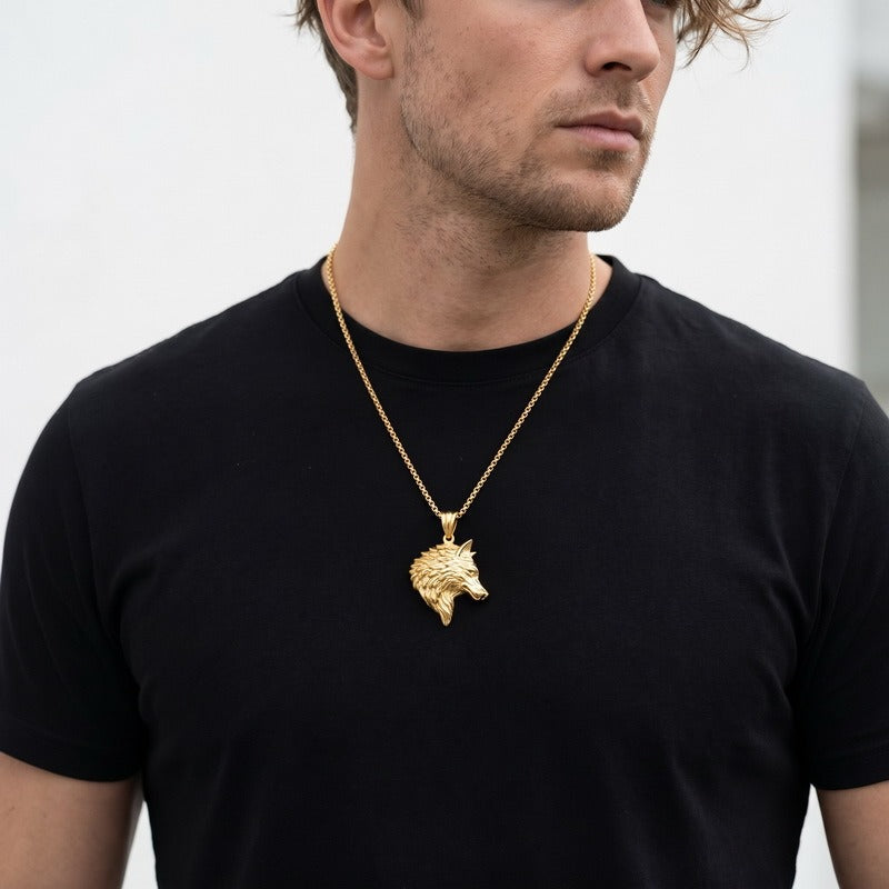 Kemstone Titanium Steel Wolf Head Pendant Necklace for Men Vintage Animal Charm KP117150-KJX