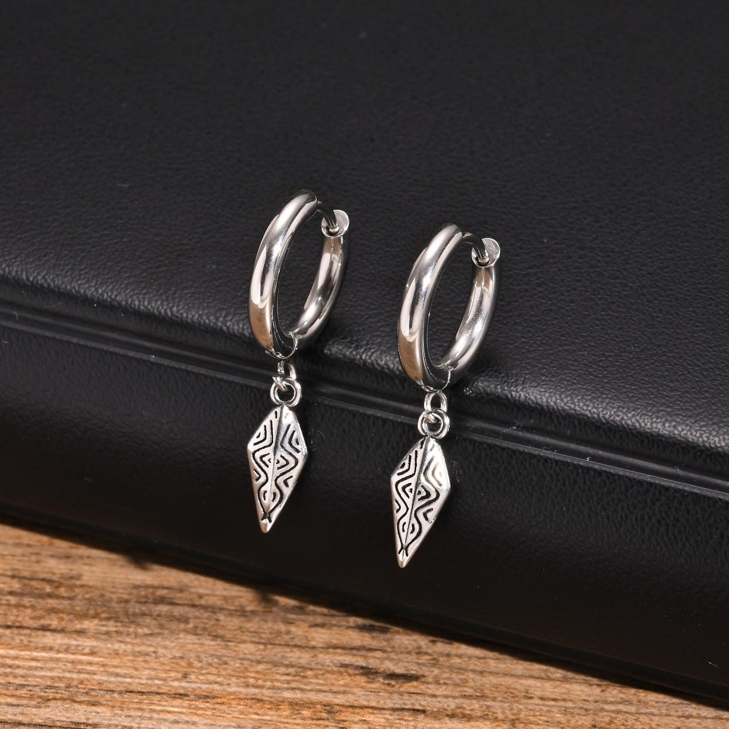 Kemstone Stainless Steel Earrings – Men’s Silver Punk Dangle ED747