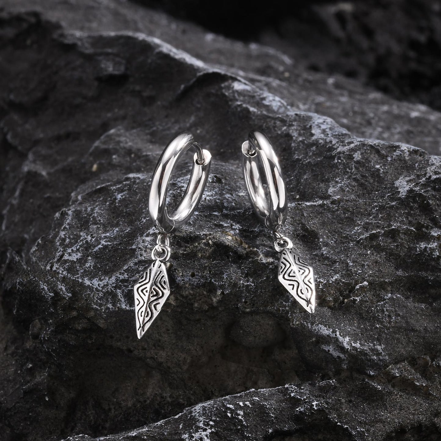 Kemstone Stainless Steel Earrings – Men’s Silver Punk Dangle ED747