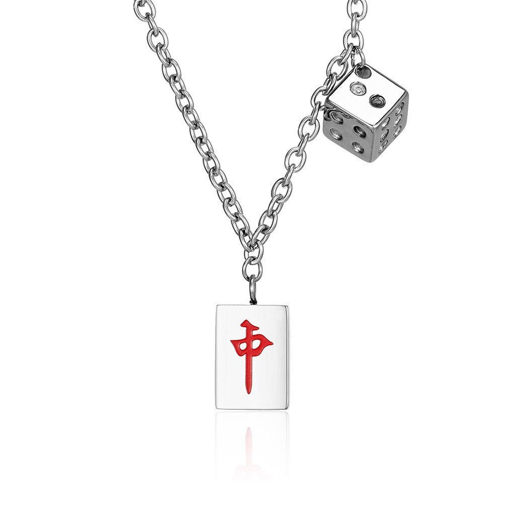 Kemston Stainless Steel Dice Cube Pendant Necklace for Men Streetwear K-PT475