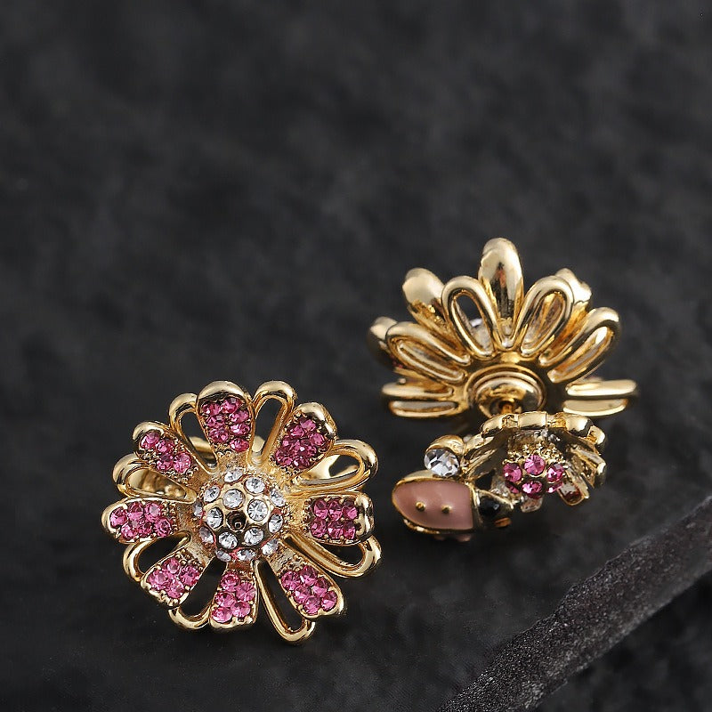 Kemstone Pink Flower Stud Earrings for Women Layered Floral D81723