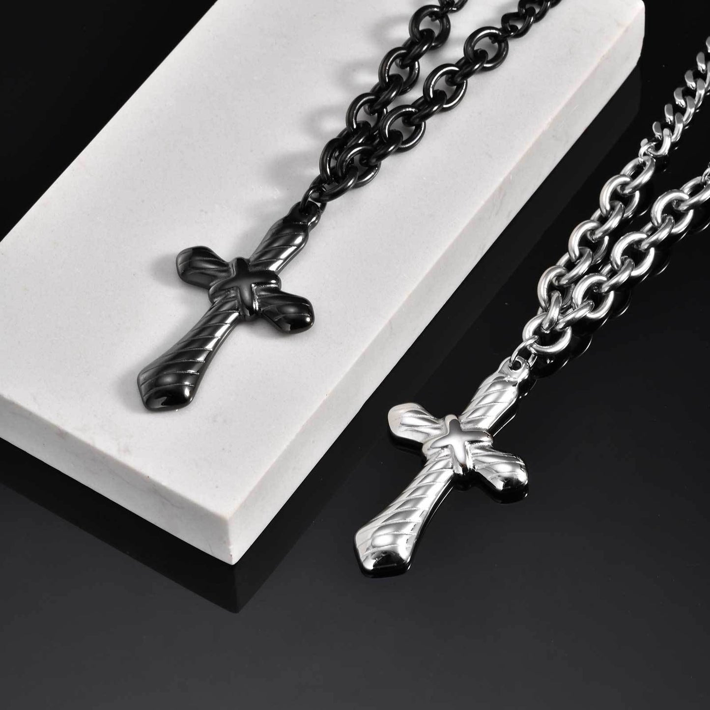 Kemstone Stainless Steel Cross Chain Necklace for Men – Double-Sided Polished Design NC-2164