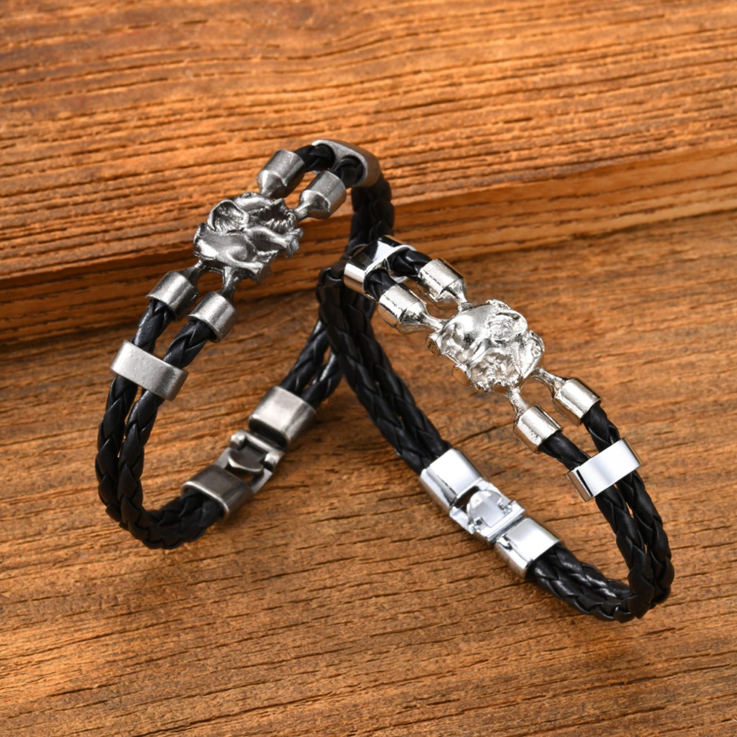 Kemstone Elephant Leather Bracelet Double Braided Black PU Cord with Alloy Clasp for Men BL-825