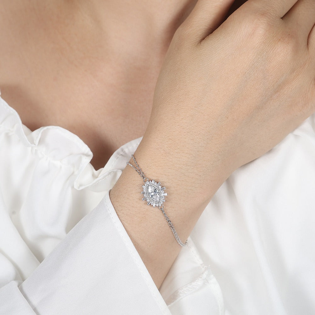 Kemstone 925 Sterling Silver Marquise Eye Bracelet for Women Layered Cubic Zirconia Chain SB146
