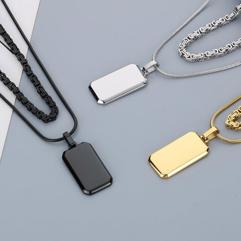 Kemstone Layered Rectangular Pendant Necklace for Men - Titanium Steel Double Chain KN283138-KFC