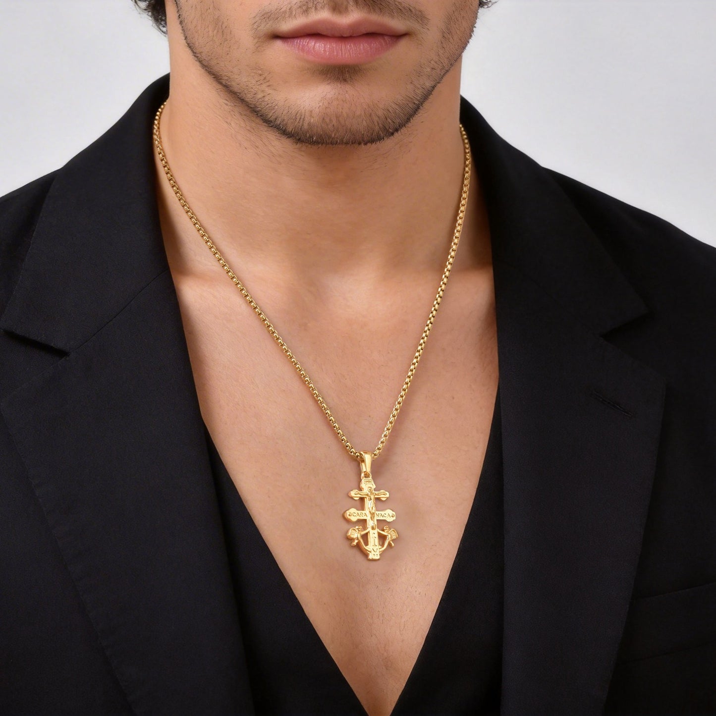 Kemstone Gold Plated Stainless Steel Cross Pendant Necklace for Men PN-2338
