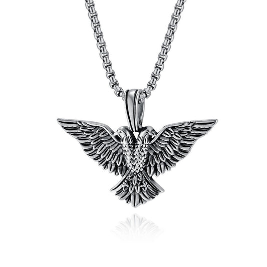Kemstone Vintage Double-Headed Eagle Pendant Necklace for Men – Stainless Steel Relief K-PT576