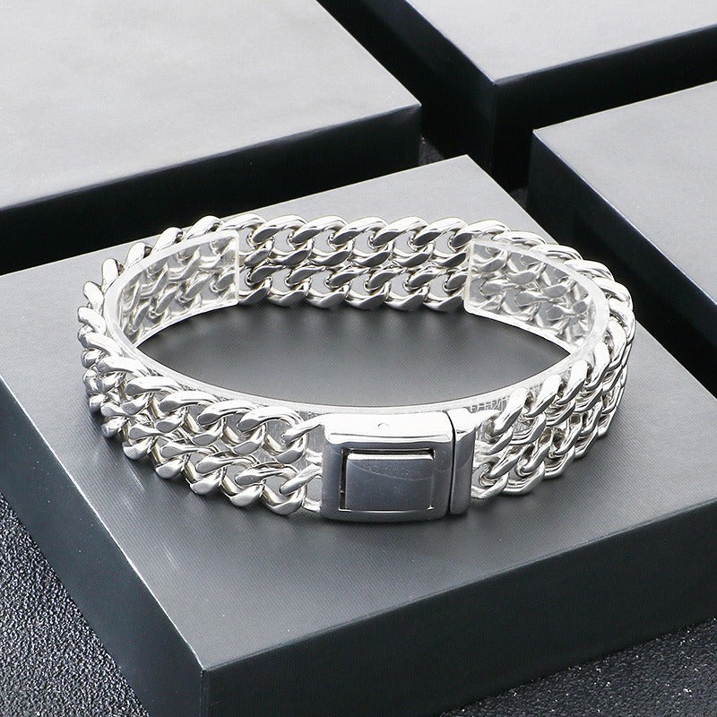 Kemstone Double Layer Cuban Chain Bracelet Titanium Steel Thick Link for Men Gold Silver KB184825-KJX