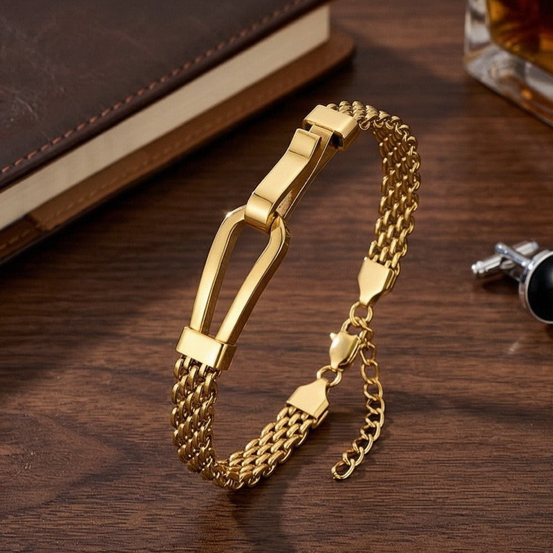 Kemstone Bar Link Chain Bracelet for Men Titanium Steel Double Layer Adjustable KB213341-KFC