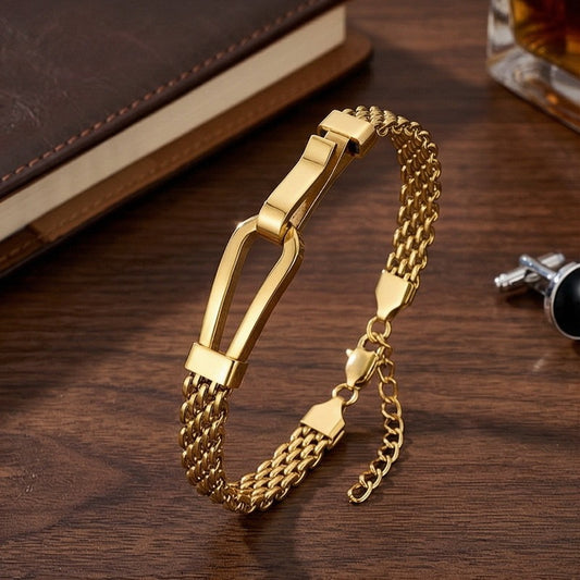 Kemstone Bar Link Chain Bracelet for Men Titanium Steel Double Layer Adjustable KB213341-KFC