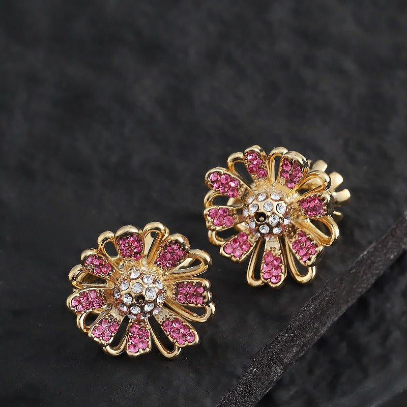 Kemstone Pink Flower Stud Earrings for Women Layered Floral D81723