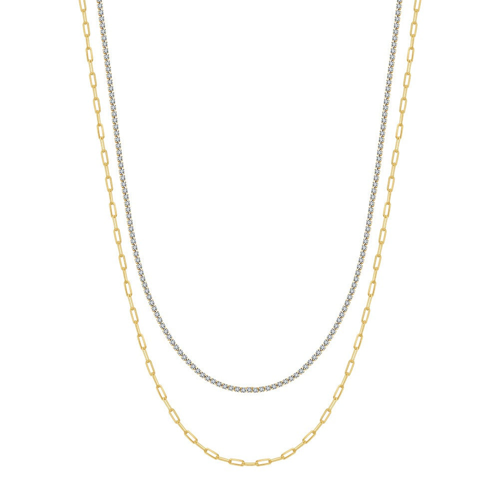 Kemstone 925 Sterling Silver Paperclip Chain Necklace for Women Layered Cubic Zirconia Chain BQN48