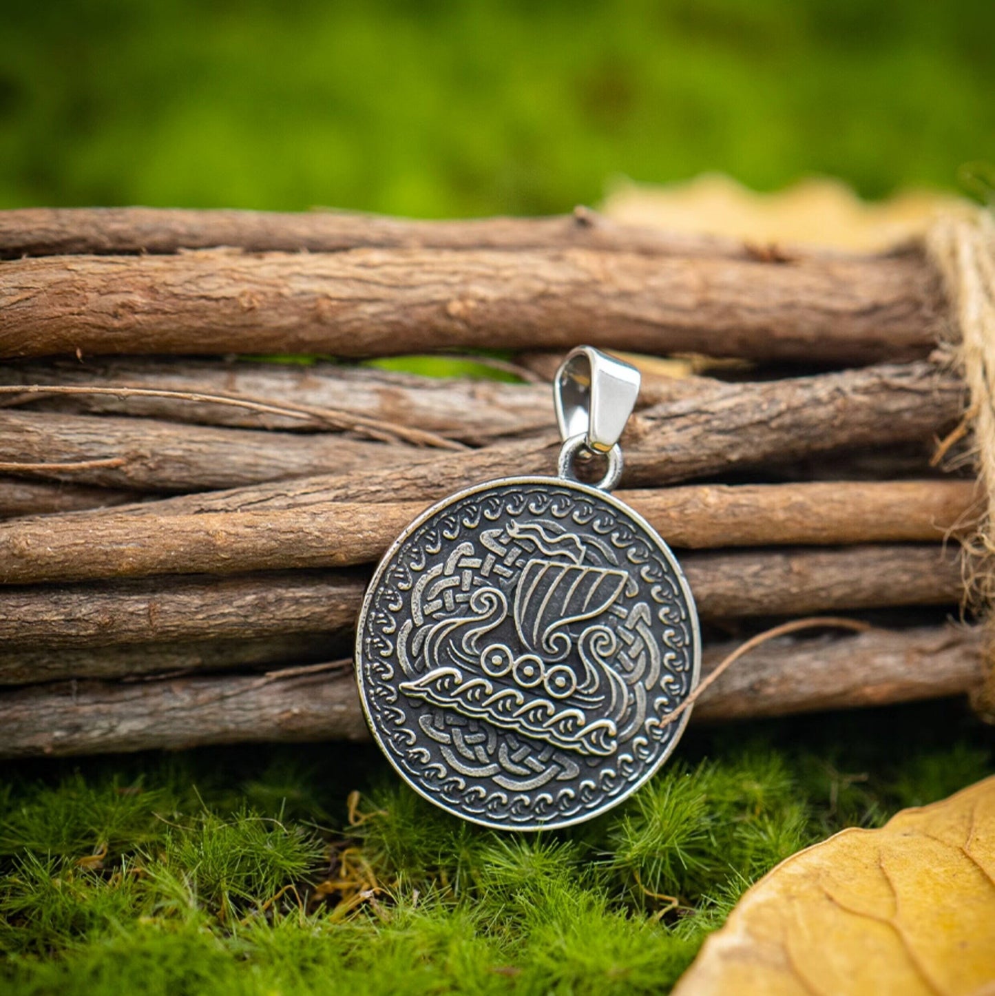 Kemstone Viking Ship Pendant Necklace – Titanium Steel Double-Sided Coin for Men NW-XL158