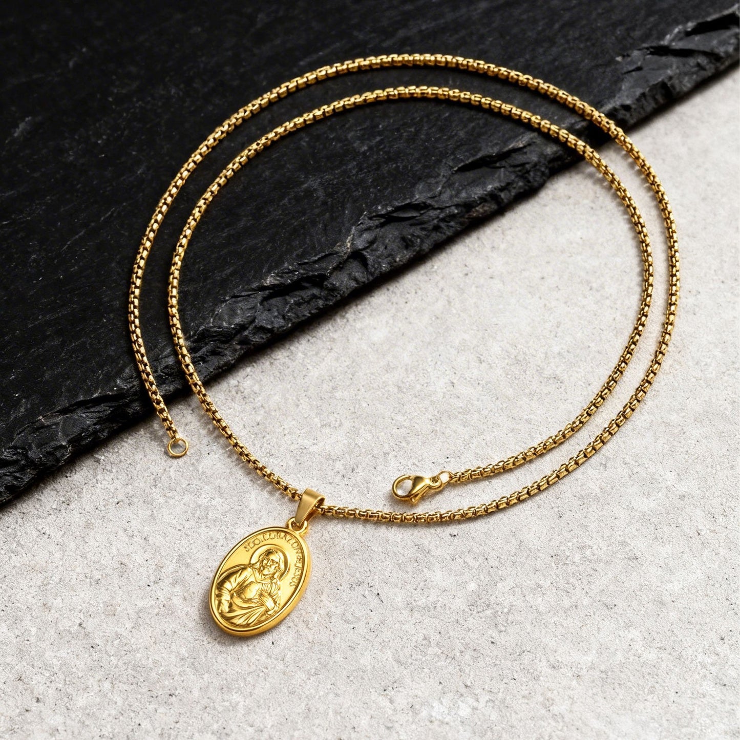 Kemstone Coin Pendant Necklace Vintage Portrait Gold Plated Medallion for Men PN-2309