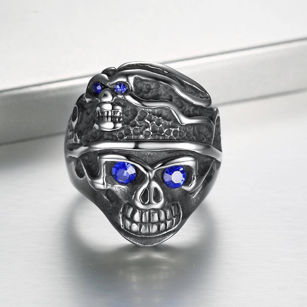 Kemstone Blue Stone Skull Ring for Men 316 Stainless Steel TR0067