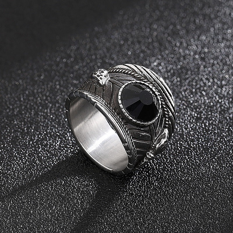 Kemstone Titanium Steel Snake Ring – Crystal Inlay Punk Style for Men KR101856-KFC