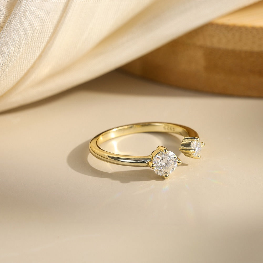 Kemstone 925 Sterling Silver Open Moissanite Ring for Women Double Stone Stacking Band Gold Silver MOR16