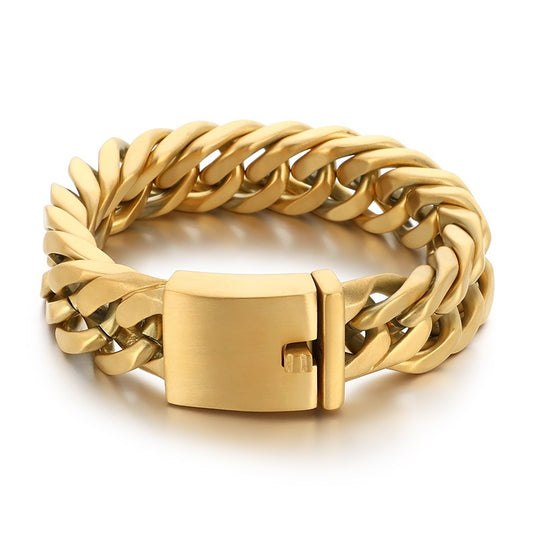 Kemstone Titanium Steel Double Weave Cuban Chain Bracelet – Four-Sided Brushed Style for Men KB39766-D