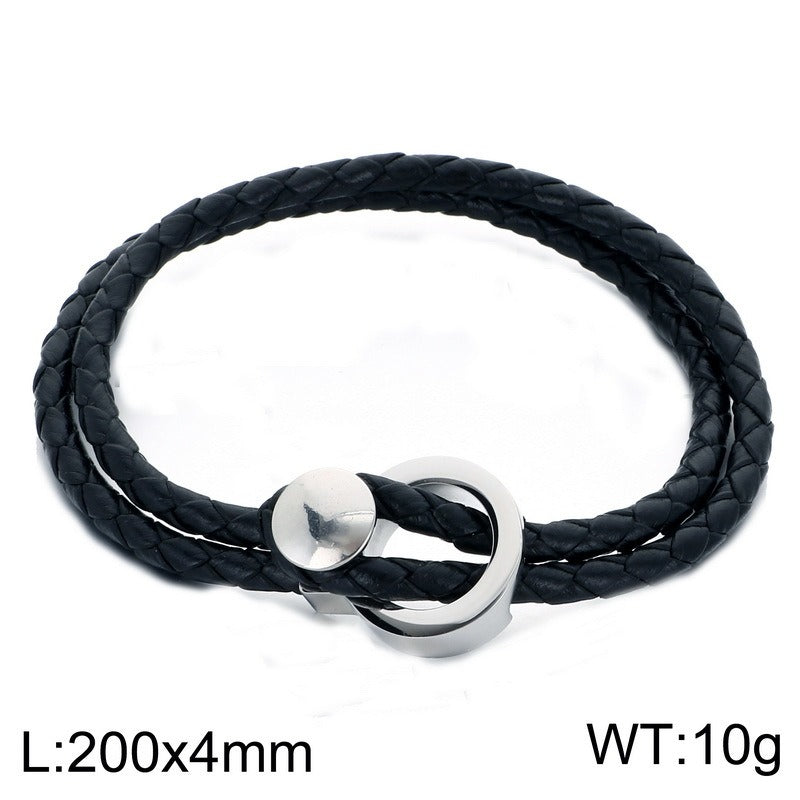 Kemstone Double Wrap Leather Bracelet for Men Titanium Steel Circle Clasp KB213788-GC